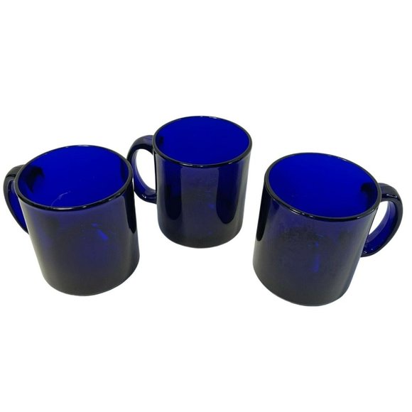 Arcoroc Other - Lot of 3 Arcoroc France Cobalt Blue Coffee Mugs Cups Glass - 8 oz